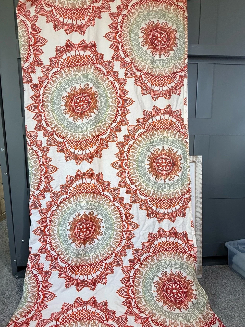 Mandala Print Shower Curtain - White with Orange &Green Accents